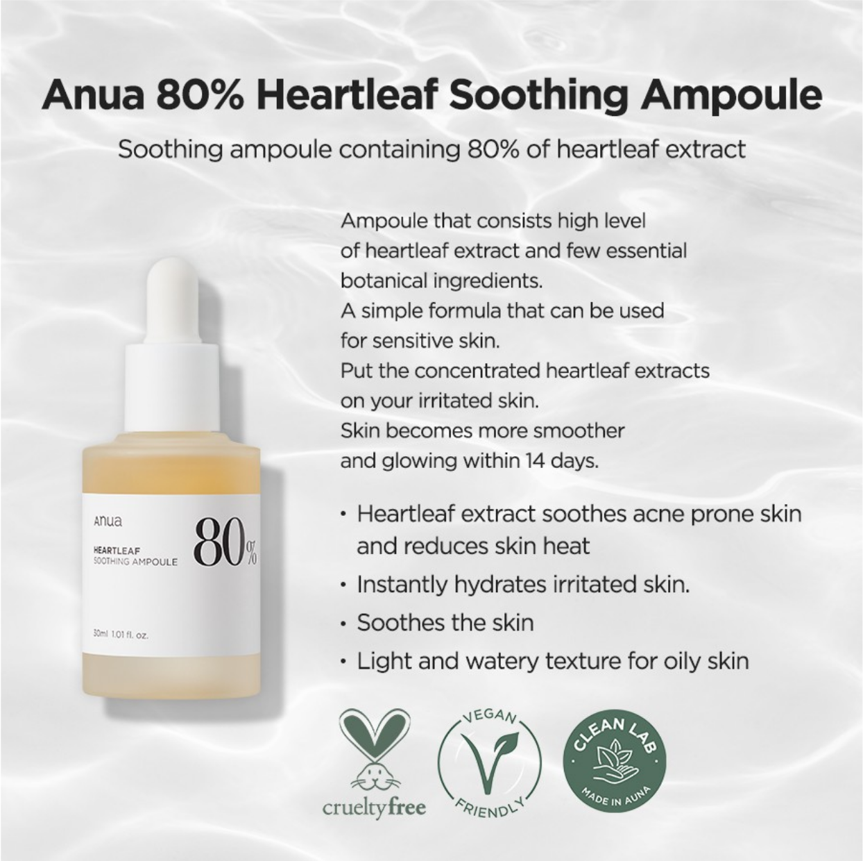 ANUA Heartleaf 80% Soothing Ampoule 30ml