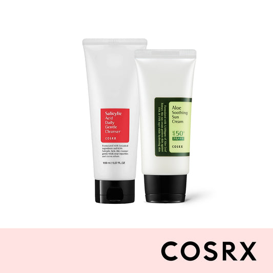 COSRX Bestseller Duo (Salicylic Acid Daily Gentle Cleanser and Aloe Soothing Sun Cream)